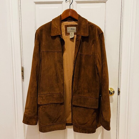 LL Bean Mens Brown Soft Leather Barn Hunting Chore Jacket Vintage Size L… - Picture 1 of 16